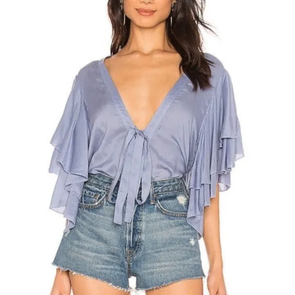 Intimately Free People Call Me Later‎ Ruffle Plunge Bodysuit Morning Sky Blue xs - Image 8