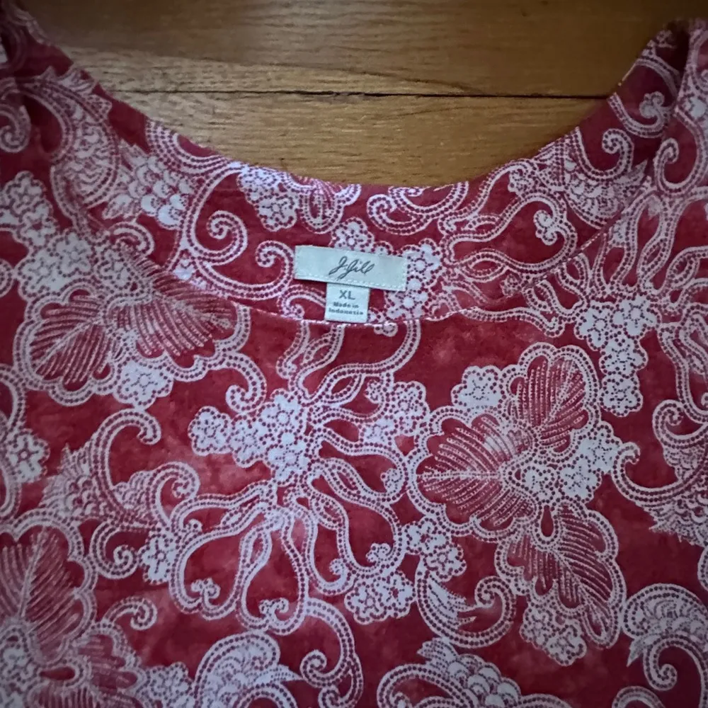 Vtg J. Jill Red & White Linen/Cotton Botanical Dress, Size XL - Image 4