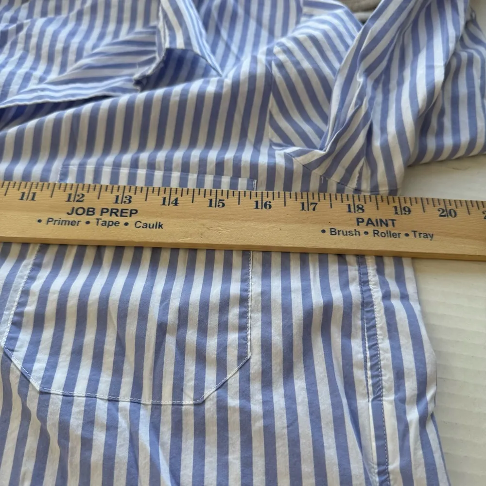 Zara Embroidered Button-down Pin-striped Shirt size‎ Large Blue White - Image 5