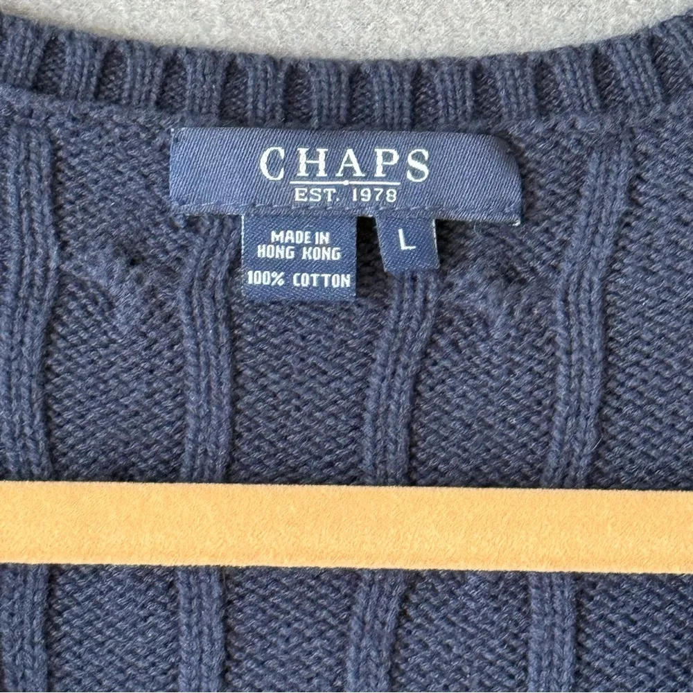 Chaps cable knit Dark Blue Cotton Sweater v-neck long sleeve‎ Large preppy y2k - Image 3