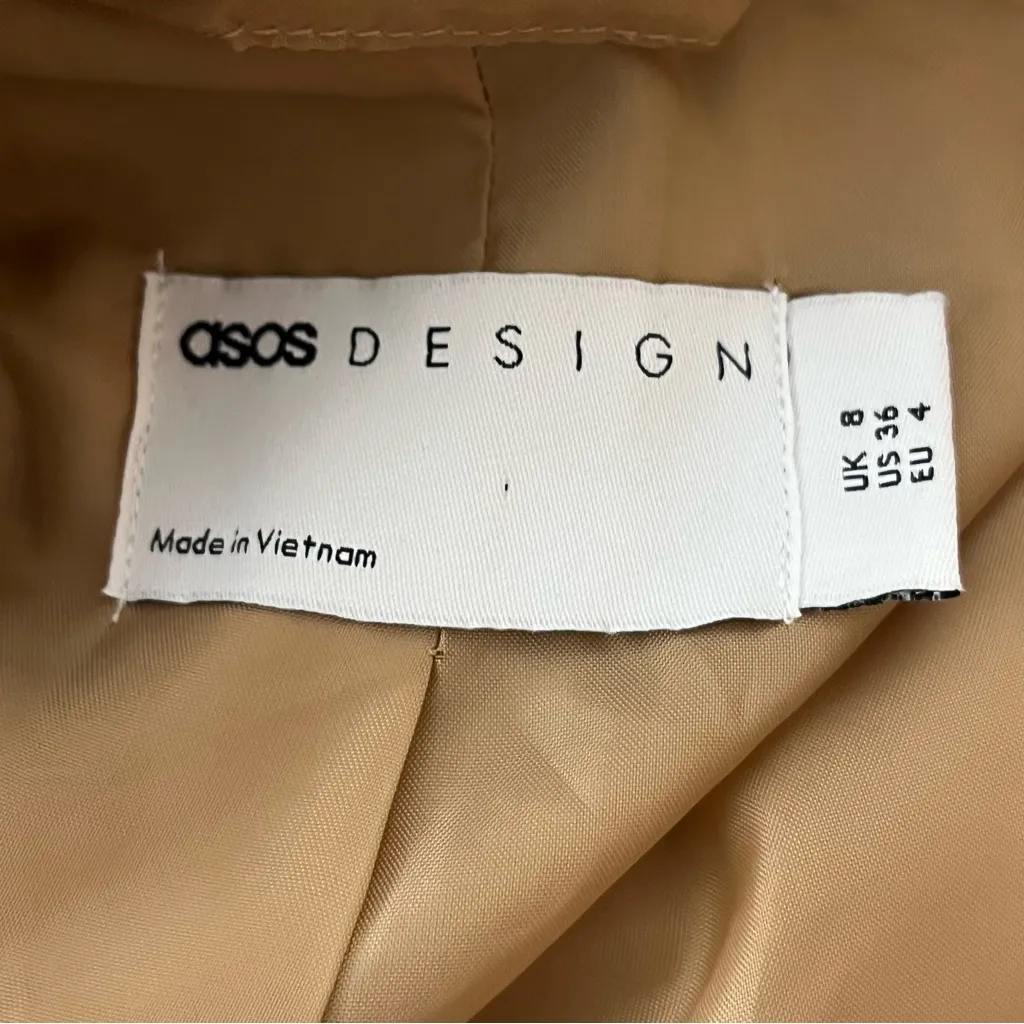 ASOS  Design Longline Blazer Double Breasted Lined Camel 4 - Image 3