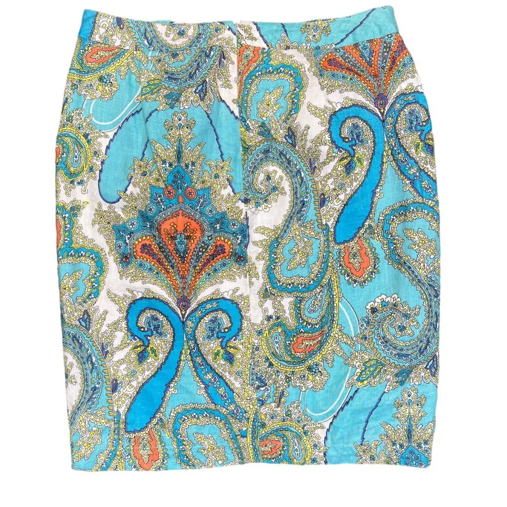 Sunny Leigh  Womens Paisley Print Tulip Hem Pleated Linen Skirt Teal Size 10 EUC - Image 11