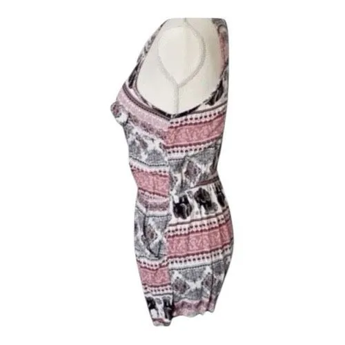 Women Pink Black Printed Half-Zip Sleeveless Jumpsuit Romper Size M Side Pockets - Image 4