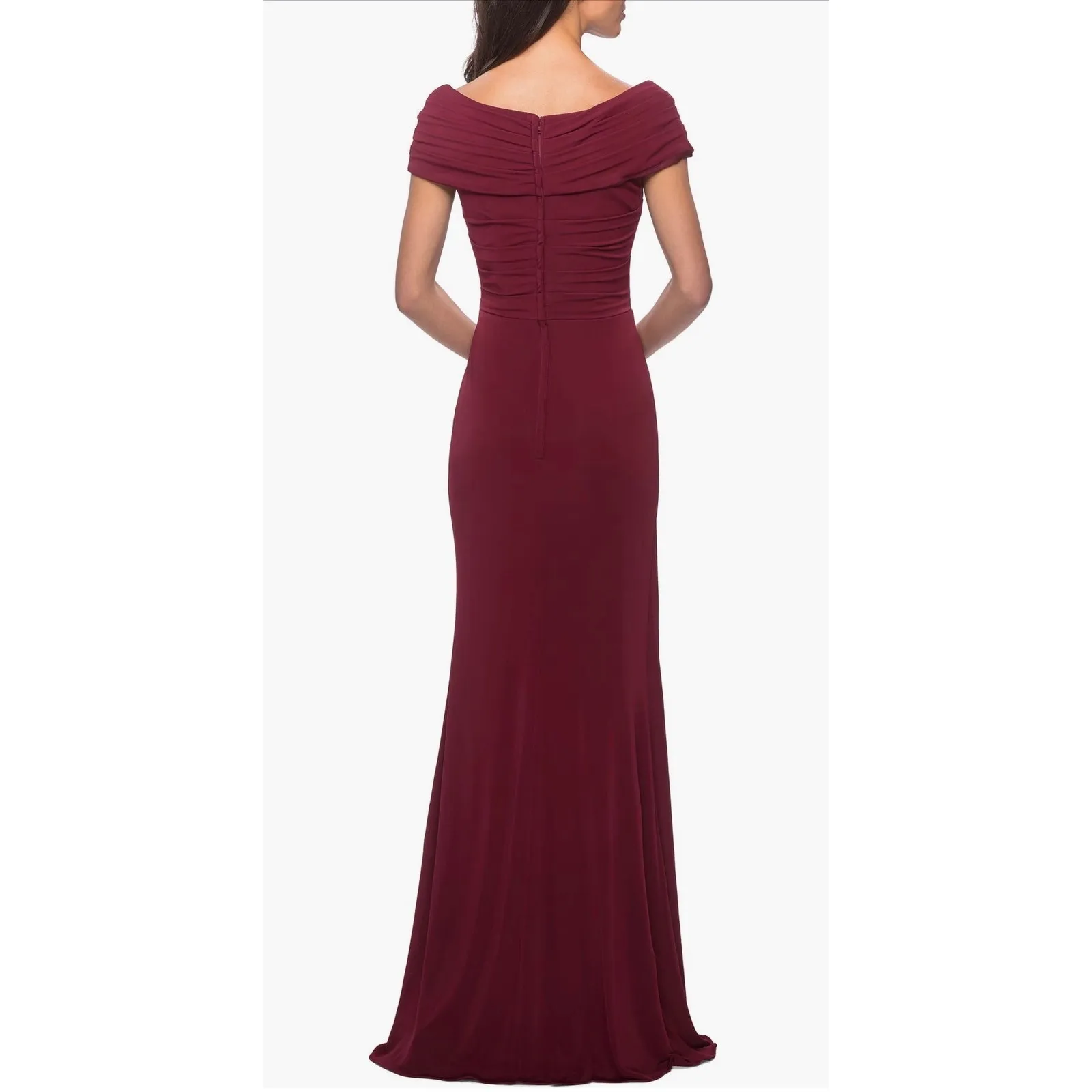 NWT La Femme‎ Ruched Jersey Long Gown with V-Neckline in Wine Sz 12 $389 - Image 2