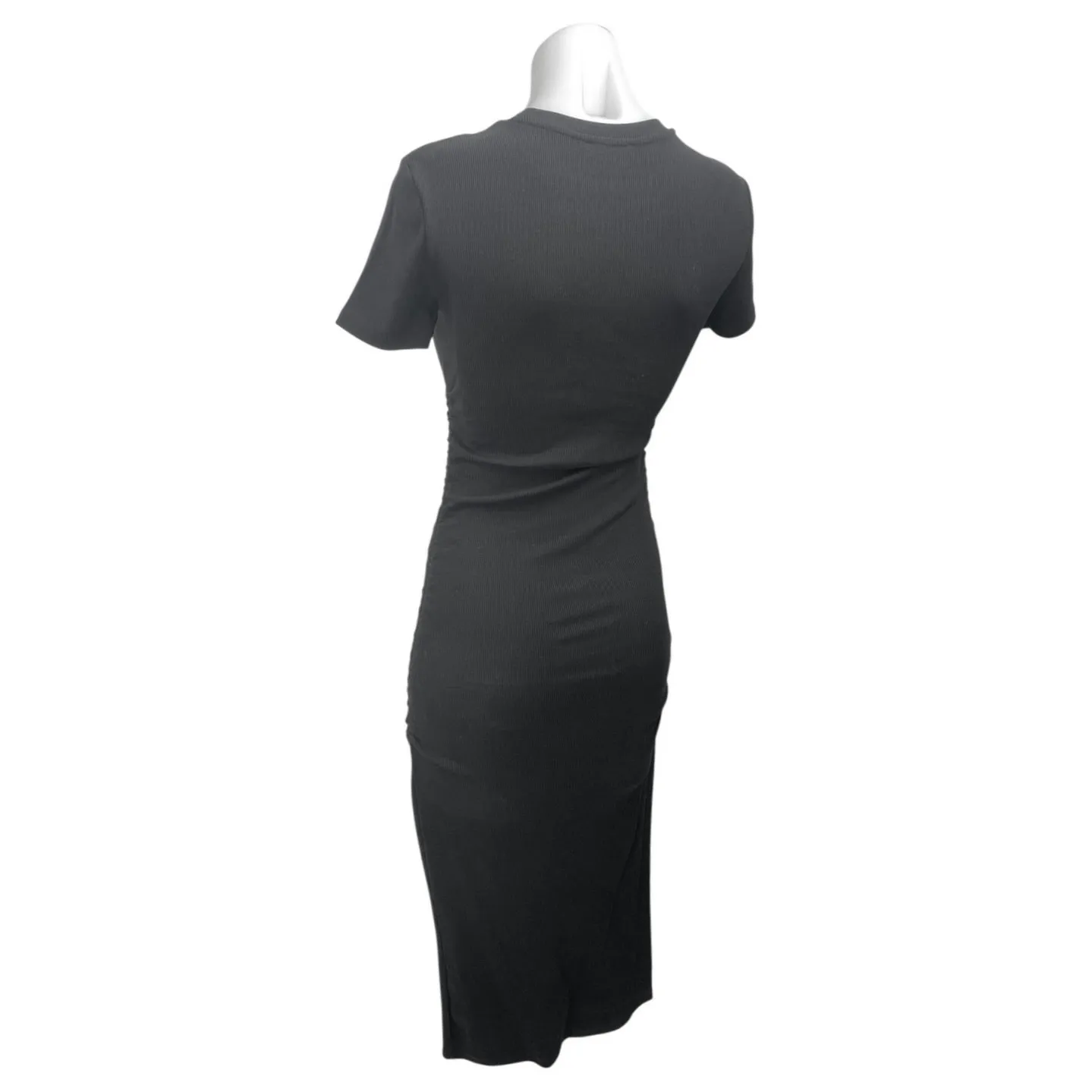 Zara Women's Black Rib Knit Round Neck Short Sleeve Midi Sweater Bodycon Dress S - Image 2