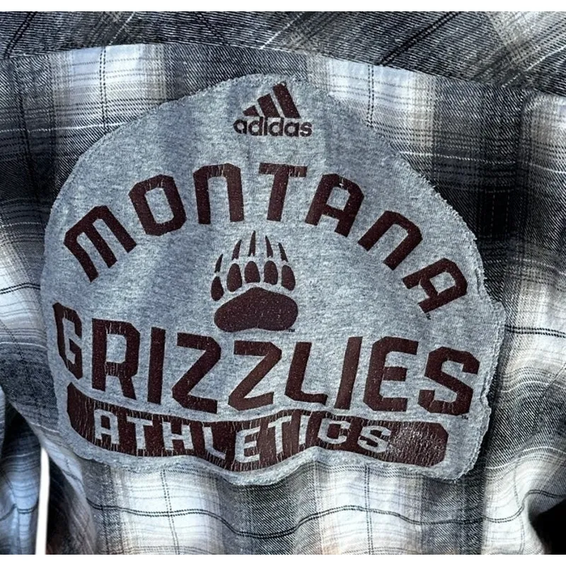 University Montana Grizzlies Plaid Flannel Shirt MEDIUM Oversized Griz Football Gray - Image 2