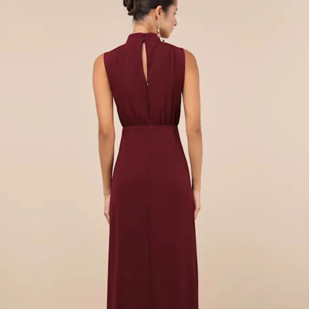 Lulus Elegant Sleeveless Burgundy Dress Red - Image 4