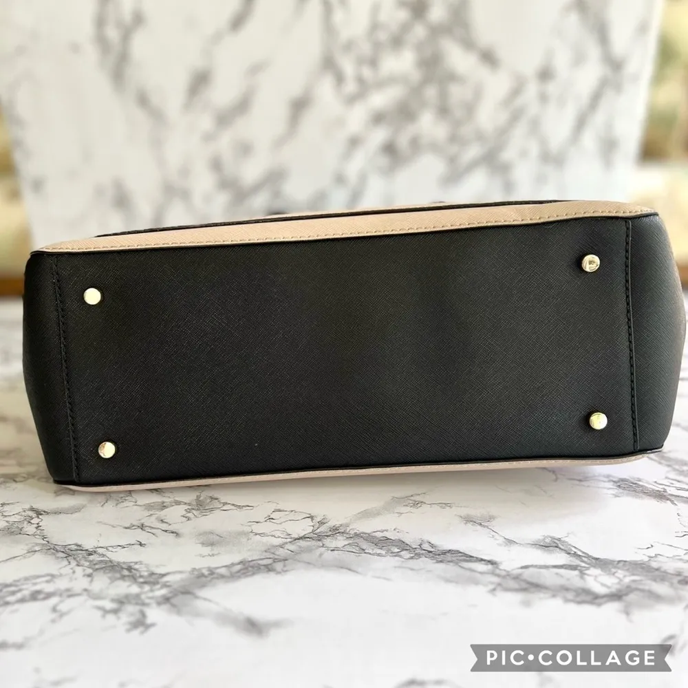 Kate Spade Laurel Way Reese Satchel Soft Porcelain and Black Leather Bag - Image 14