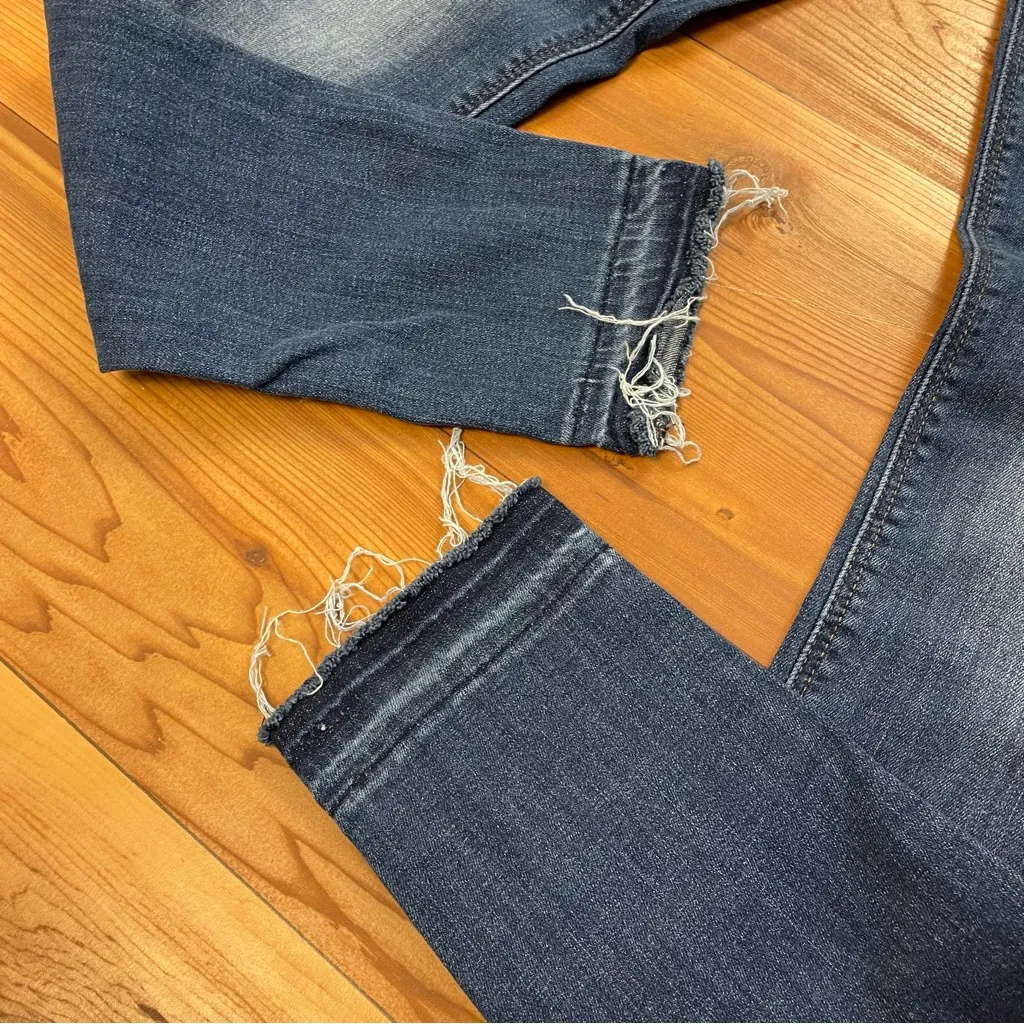 Express Denim Skinny Jeans Size 6 Women’s Mid Rise Stretch Raw Hem Blue Jeans - Image 6