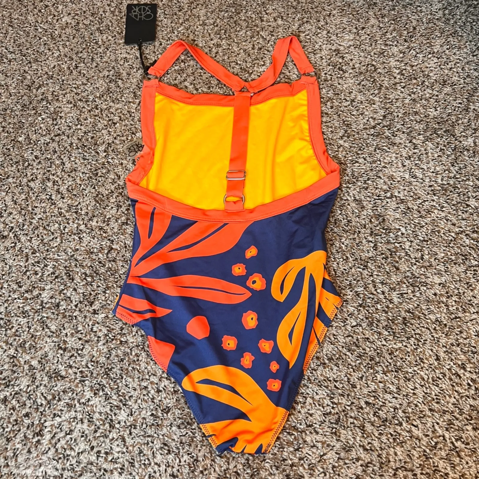 CHASER Women's Swimsuit One‎ Piece Navy Orange Floral Print NWOT Summer Fashion - Image 3