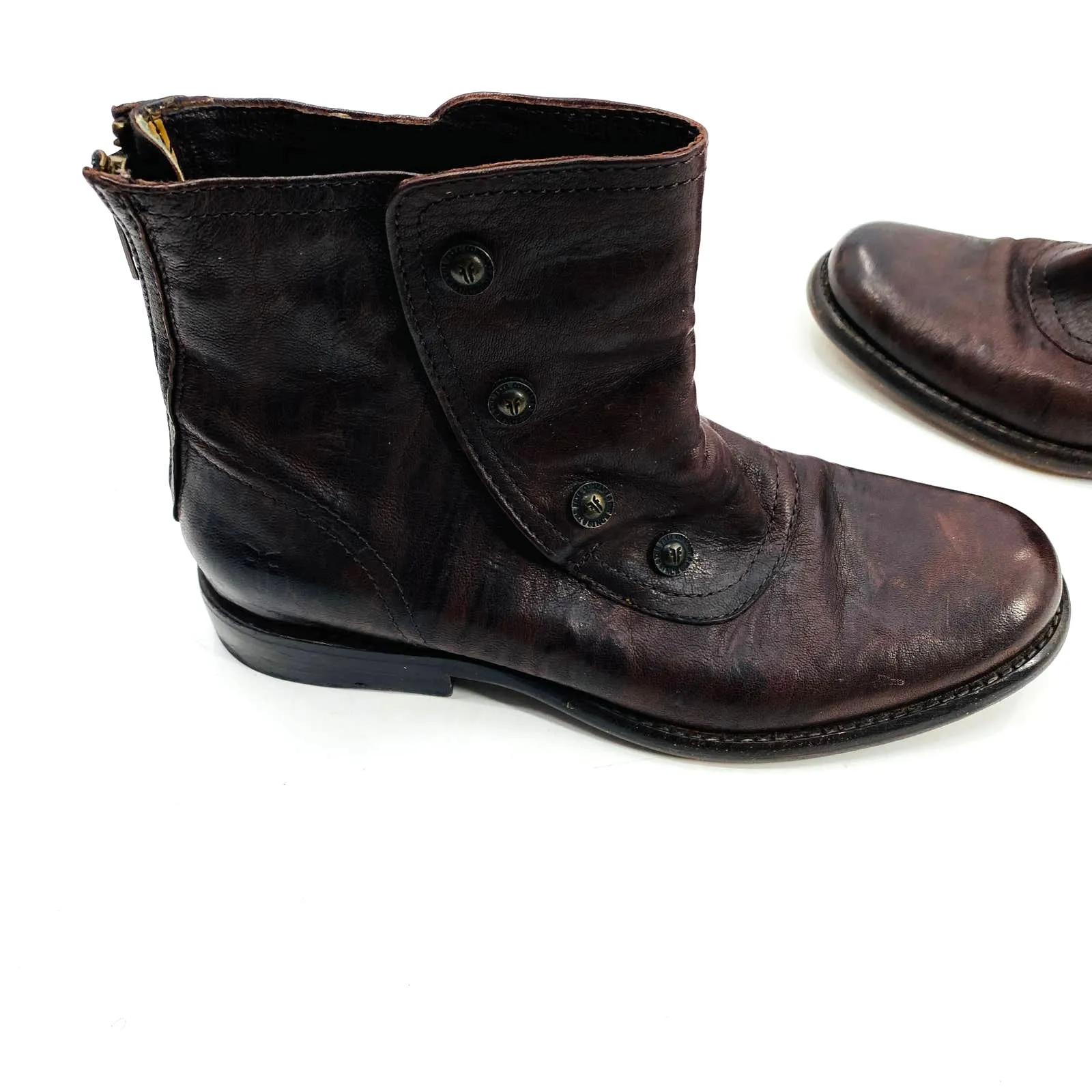 Frye Womens Phillip Military Zip Boot Dark Brown Leather Size 37 Heritage Preppy - Image 4