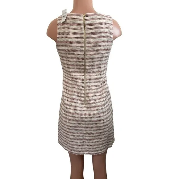 NWT‎ Loft Pink Cream Gold Metallic Striped Tweed Sleeveless Dress Size 2 - Image 2