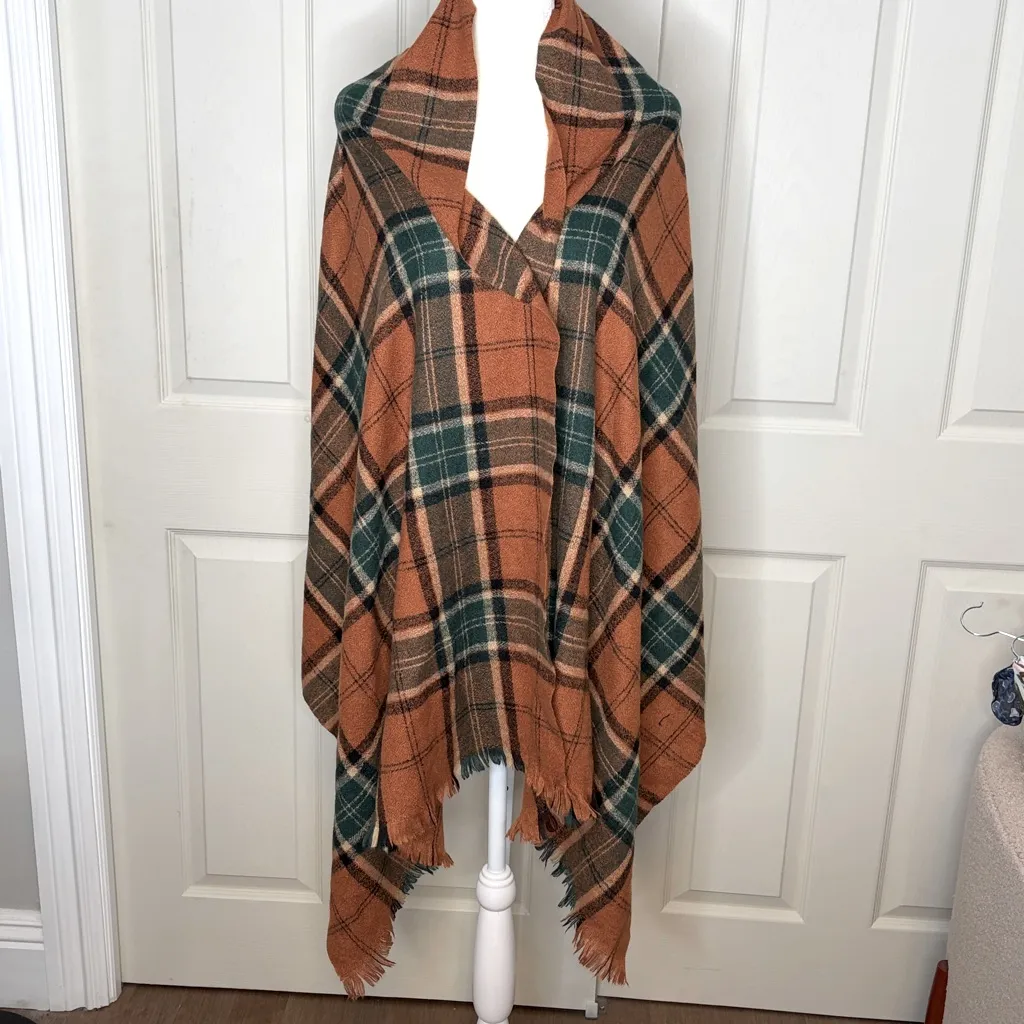 Aks Pldace Oversized Cozy Soft Plaid Scarf A34 Orange - Image 2