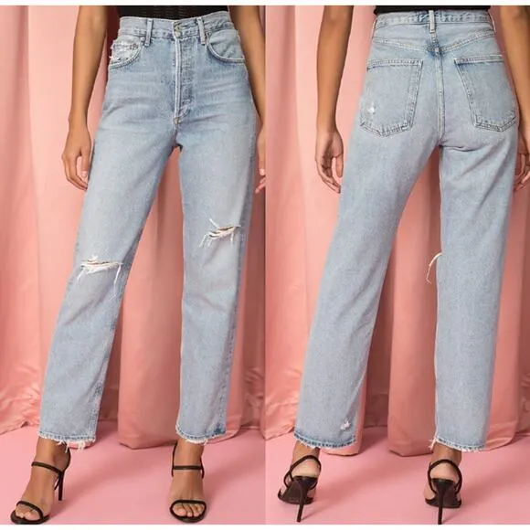 Agolde 90's Mid Rise Loose Fit Straight Leg Denim Jeans Captured Women's Size 24 - Image 2