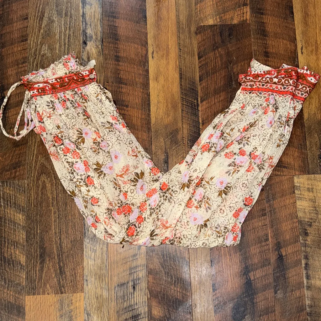 Free People Cream Red Floral Cropped Pants Picnic Partay Pant in Ivory Combo - Image 10