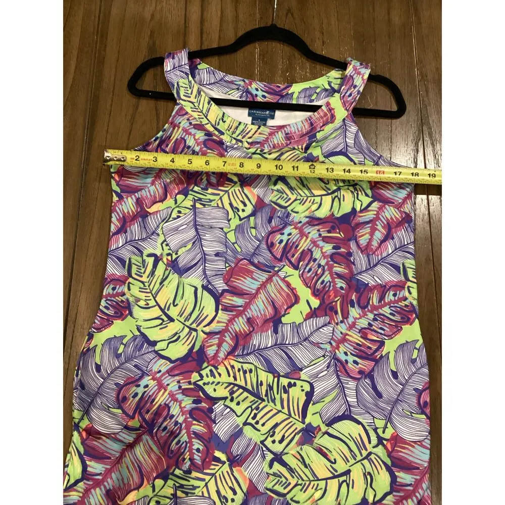 Caribbean Joe Tropical Print Tank Dress Lime multi floral scoopneck sleeveless S - Image 7