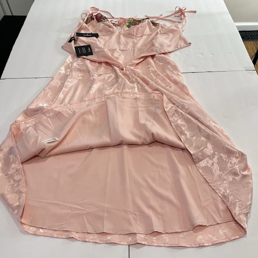 NWT Lulus Ethereal Muse Light Pink Satin Jacquard Embroidered Midi Dress LARGE - Image 10