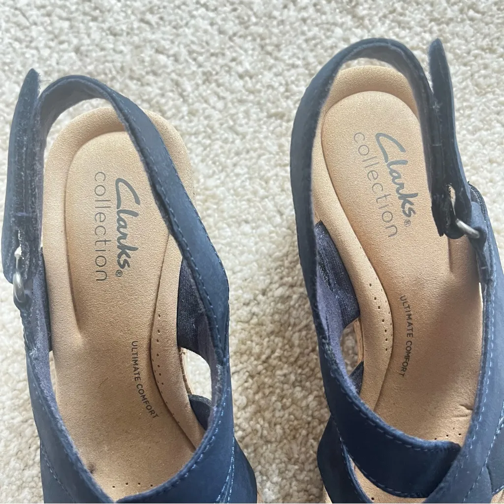 Clarks Women Navy Giselle Beach Wedge Sandal Size 7 Blue - Image 6