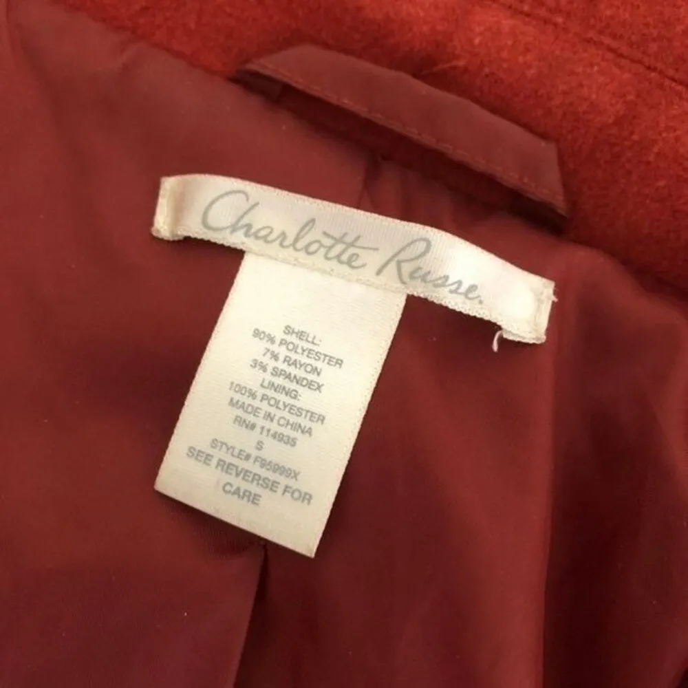 CHARLOTTE RUSSE  Short Coat Burnt Orange Button Front Womens Size Small - Image 6