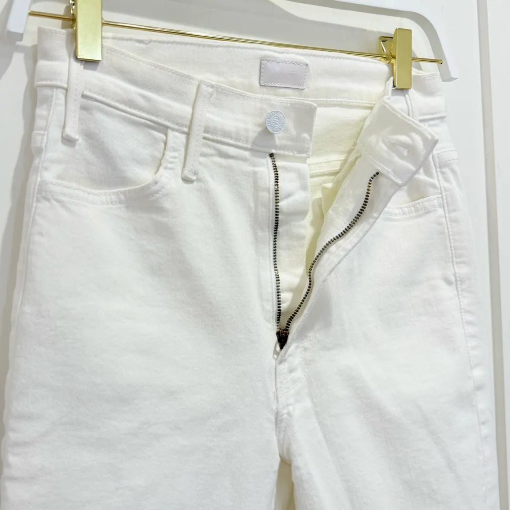 Mother The Hustler Ankle Fray Jeans Size 27 White Flare High Rise Coastal Chic - Image 6