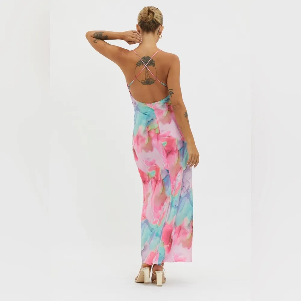 NEW Saints & Secrets Libby Scoop Back Maxi Dress Abstract Pink Women’s M Size M - Image 5