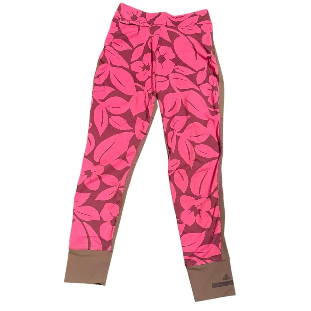 Adidas‎ X Stella McCartney Size XS Studio Run Leggings Brown Pink Hibiscus Print - Image 2