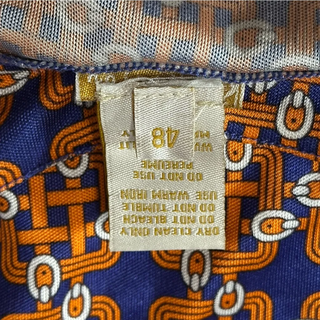 Herion Women’s 48 L Orange Blue Italian Silk Knit Geometric Pattern Blouse Tunic Size L - Image 5