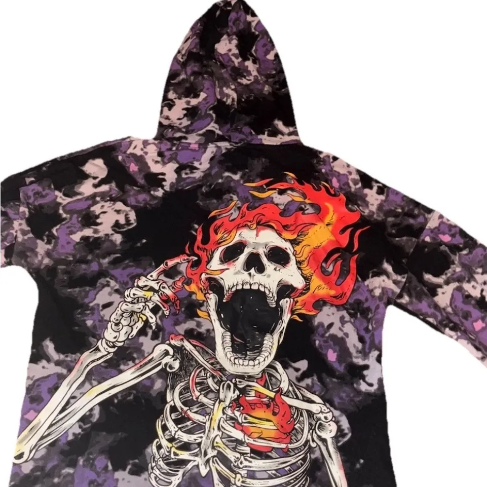 Flaming skull camo purple hoodie broken promises rare xs - Image 2