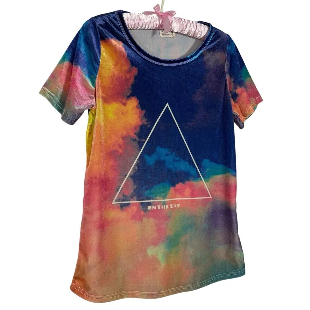 Galaxy Tie Dye Velvet‎ S/M Choi Wan Triangle Print Shirt Rainbow Made In Korea Size M - Image 2