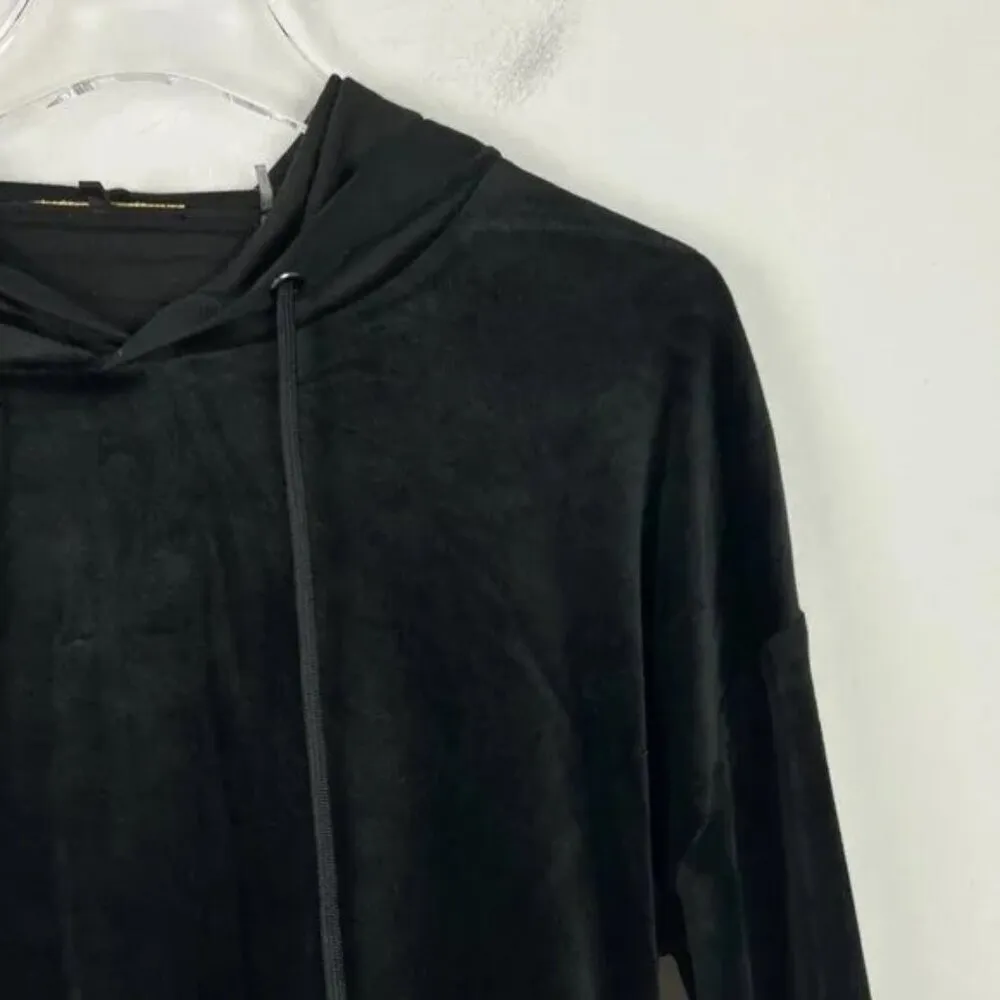 Sabrina Knit Hoodie Velvet Ruffle Trim Pullover Black Size XS EUC - Image 4