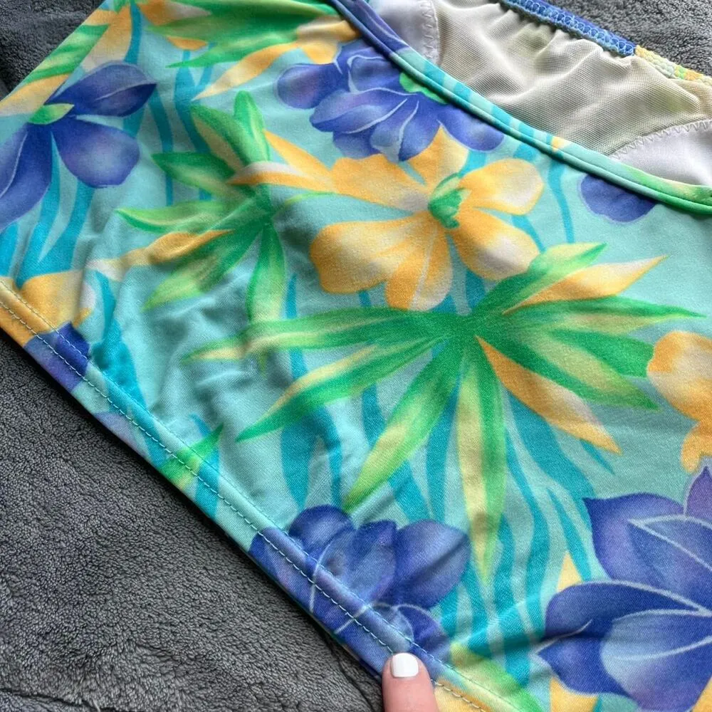 Vintage 90s Venus floral tropical blue tankini tank top size small - Image 6