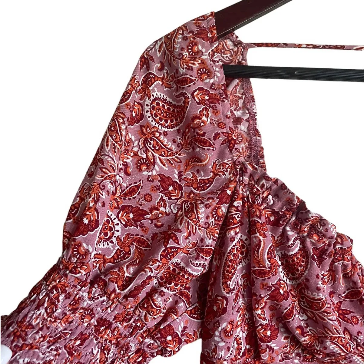 Y2K Trixxi Mini L Pink Paisley Smocked‎ Boho Cottage Babydoll Cowgirl Milkmaid - Image 7