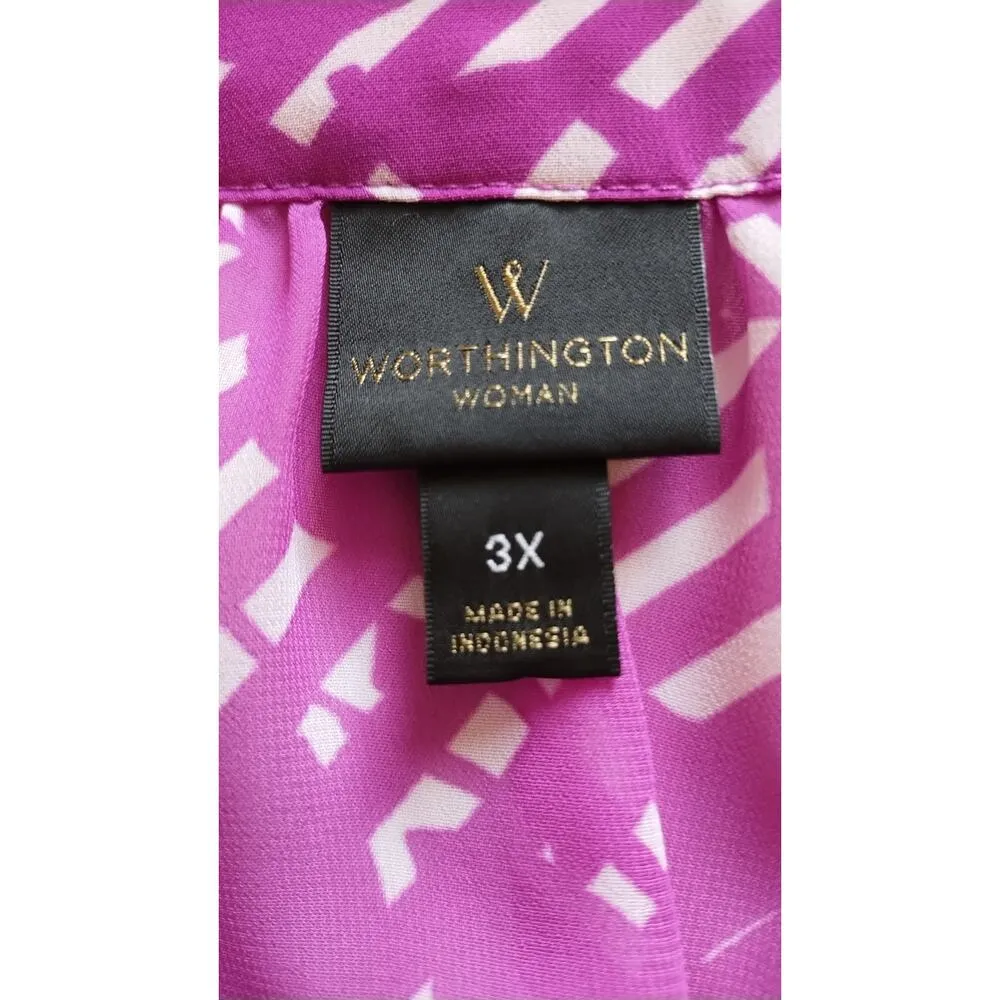 Worthington Sheer Purple Print Kimono Sleeve Shirt Blouse tops with Cami 3x - Image 5