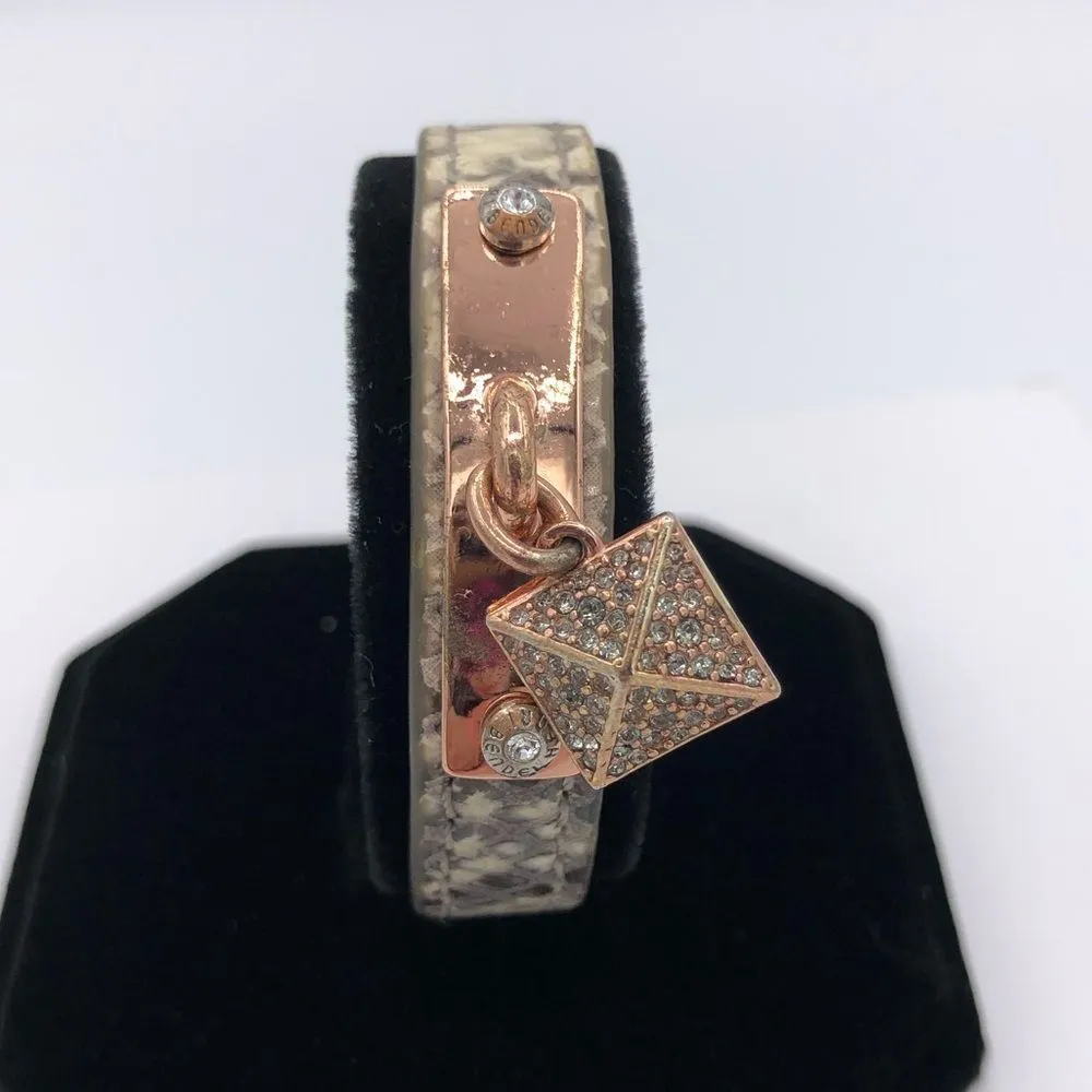 Henri Bendel Snakeskin Leather Rose Gold Adjustable Bracelet Rhinestone Pyramid - Image 2
