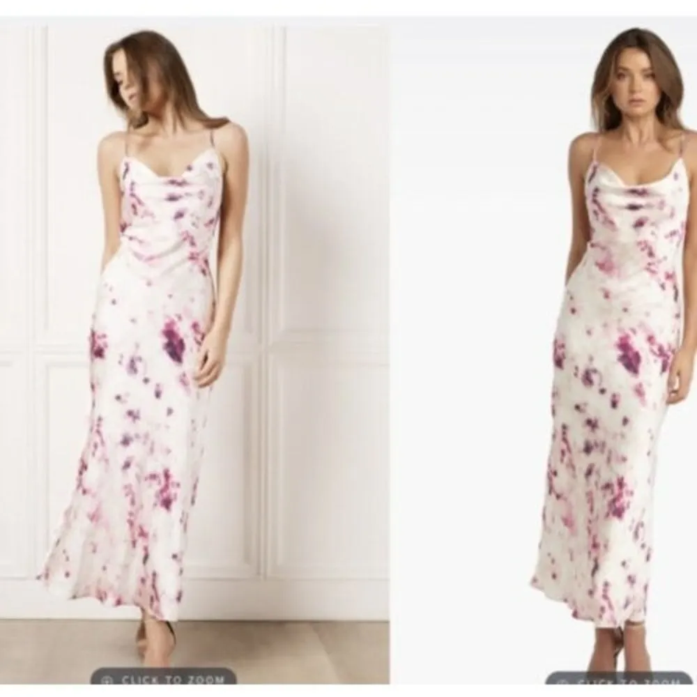 Bardot Women's Size 8 Tie Dye Satin Slip Dress Maxi Purple White Open Back Cowl - Image 3