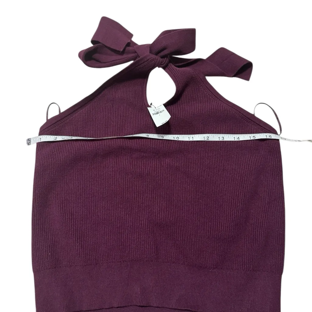 Banana Republic Burgundy Ribbed Knit Halter Crop Top Tie Neck NWT $54.99 - Image 2
