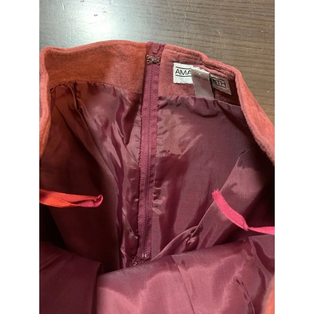 Vtg Brown Suede Leather Knee Length Skirt Amanda Smith 14 Lined Moto‎ Classic - Image 6