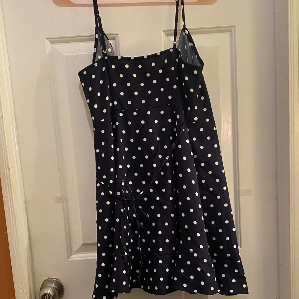 Navy Polka Dot Mini Dress Black - Image 7