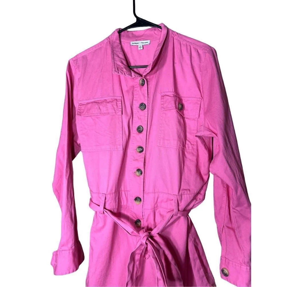 Express‎ X Rocky Barnes Women’s M Pink Long-Sleeve Button Romper Size Medium - Image 2