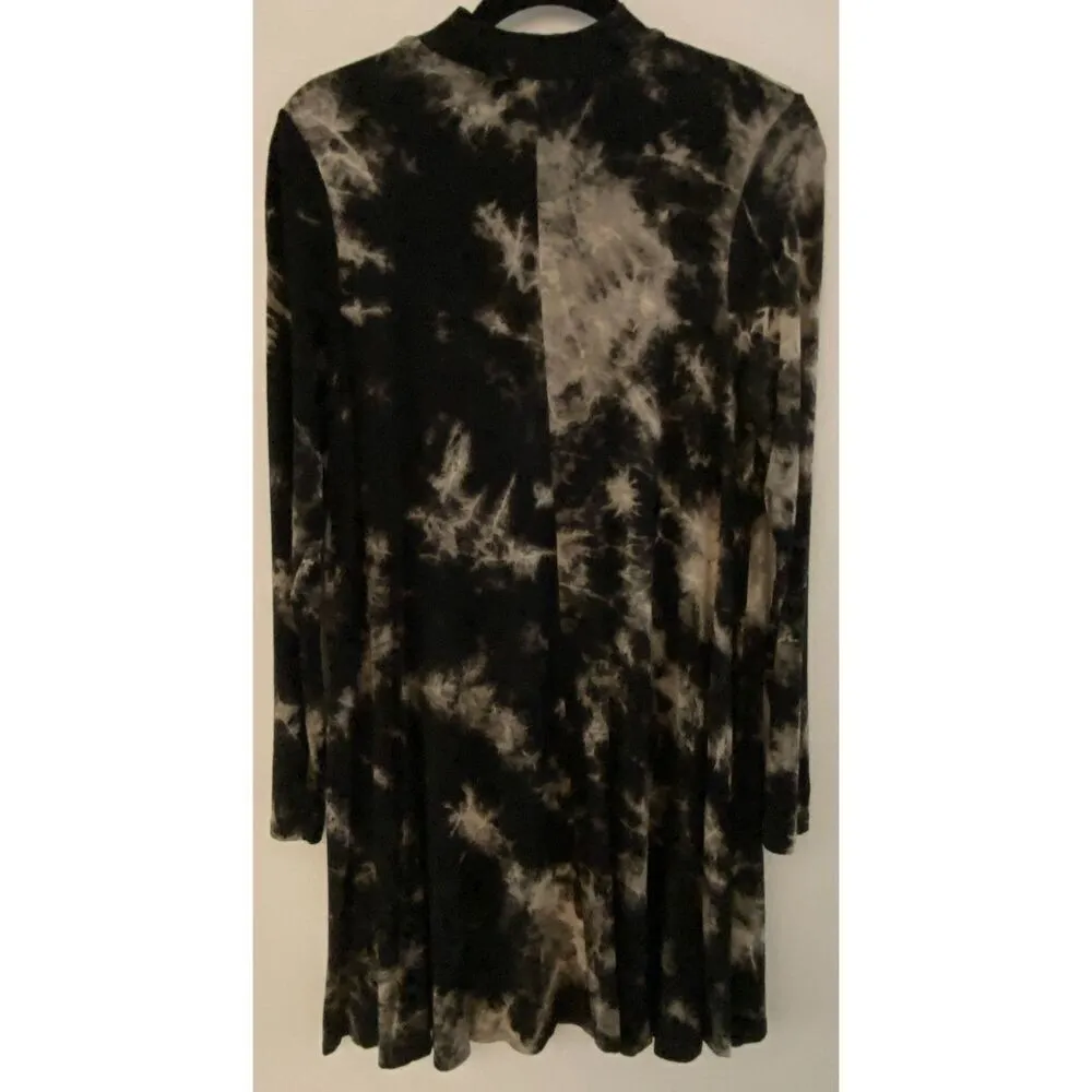 Vestique Tie Die Black Grey High Collar Longsleeve Short Dress Women's Sz Medium - Image 2