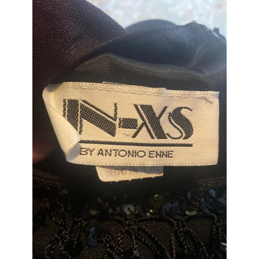 Vintage 90s Column Maxi Dress Sequin Fishnet Crochet Overlay Black NEW Womens S - Image 7