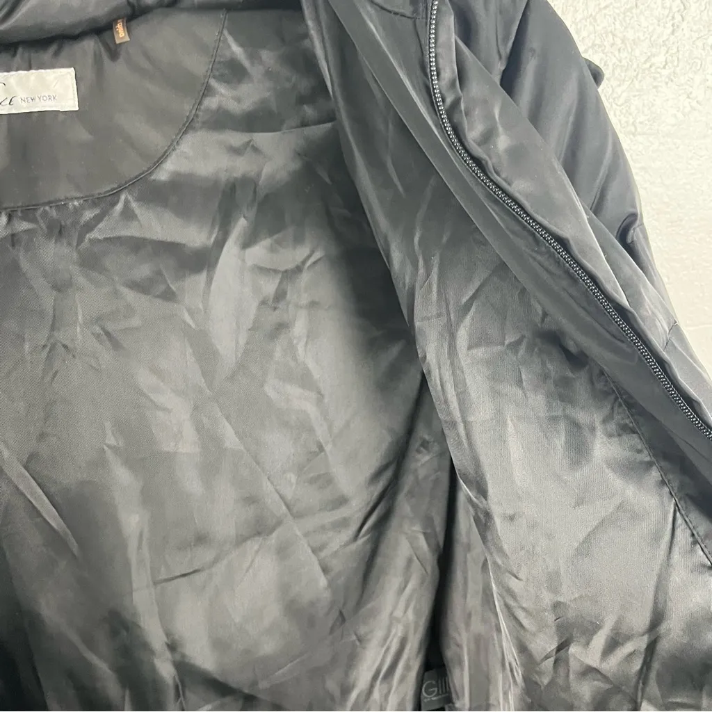 KENNETH COLE Black Down Feather Filled Faux Fur Hoodie Puffer Trench Coat Medium - Image 5