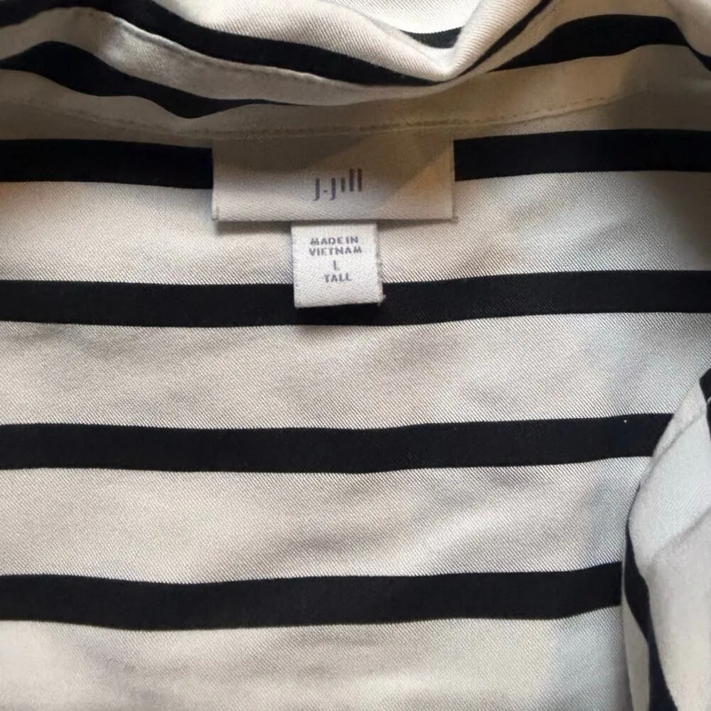 J. Jill White Black Striped Popover Blouse Fisherman Style Size Large L - Image 3