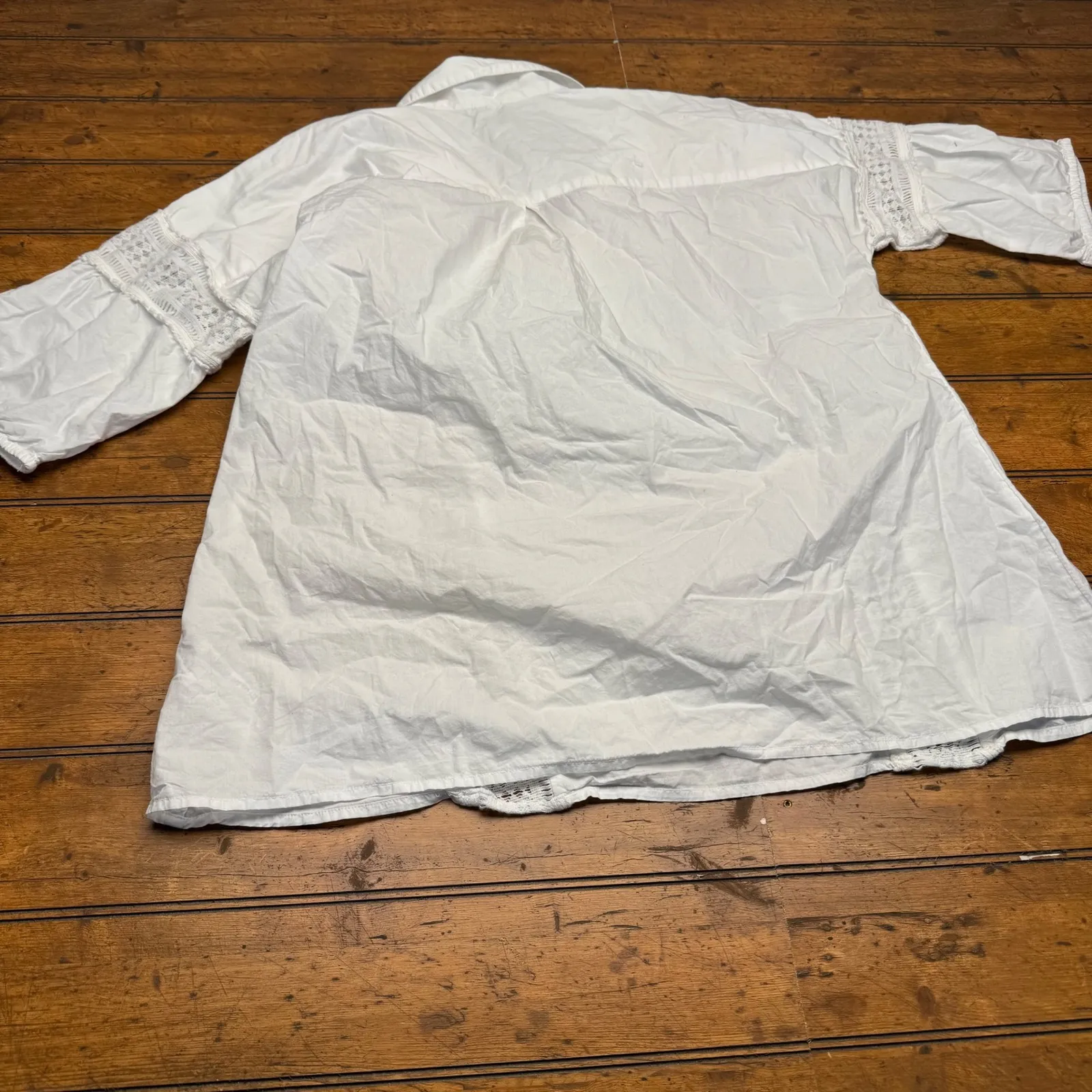 Anthropologie White Lace Trimmed V Neck Tunic‎ Shirt Top Womens XL - Image 7