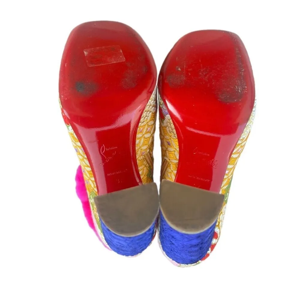 Christian Louboutin May Wong 100 Floral & Rabbit Fur Block Heel Booties - Image 9