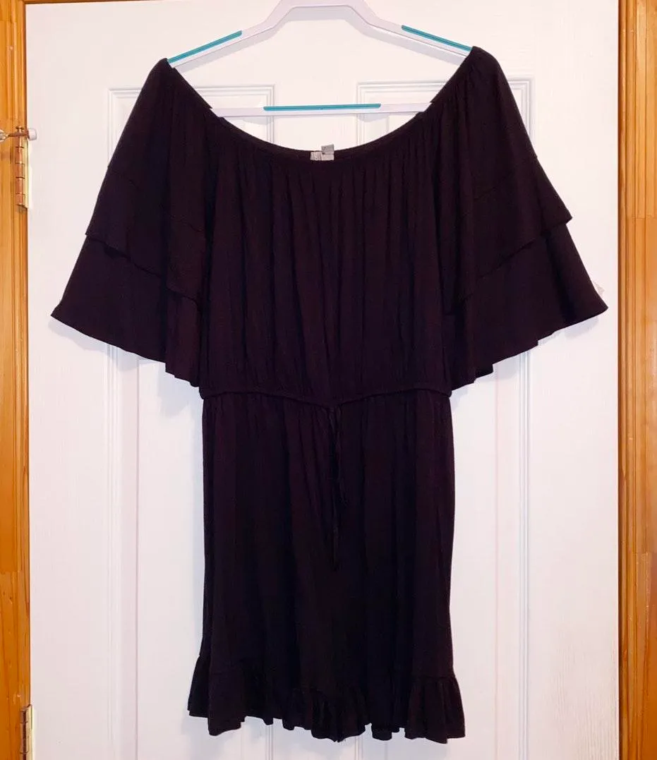 Black Off the Shoulder Frill Hem Romper - Image 3