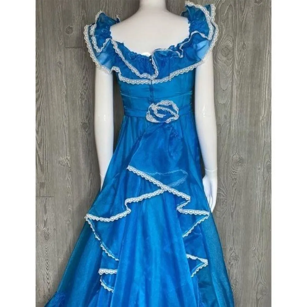 Vintage handmade lace ruffle southern belle retro dress cosplay costume Blue - Image 7