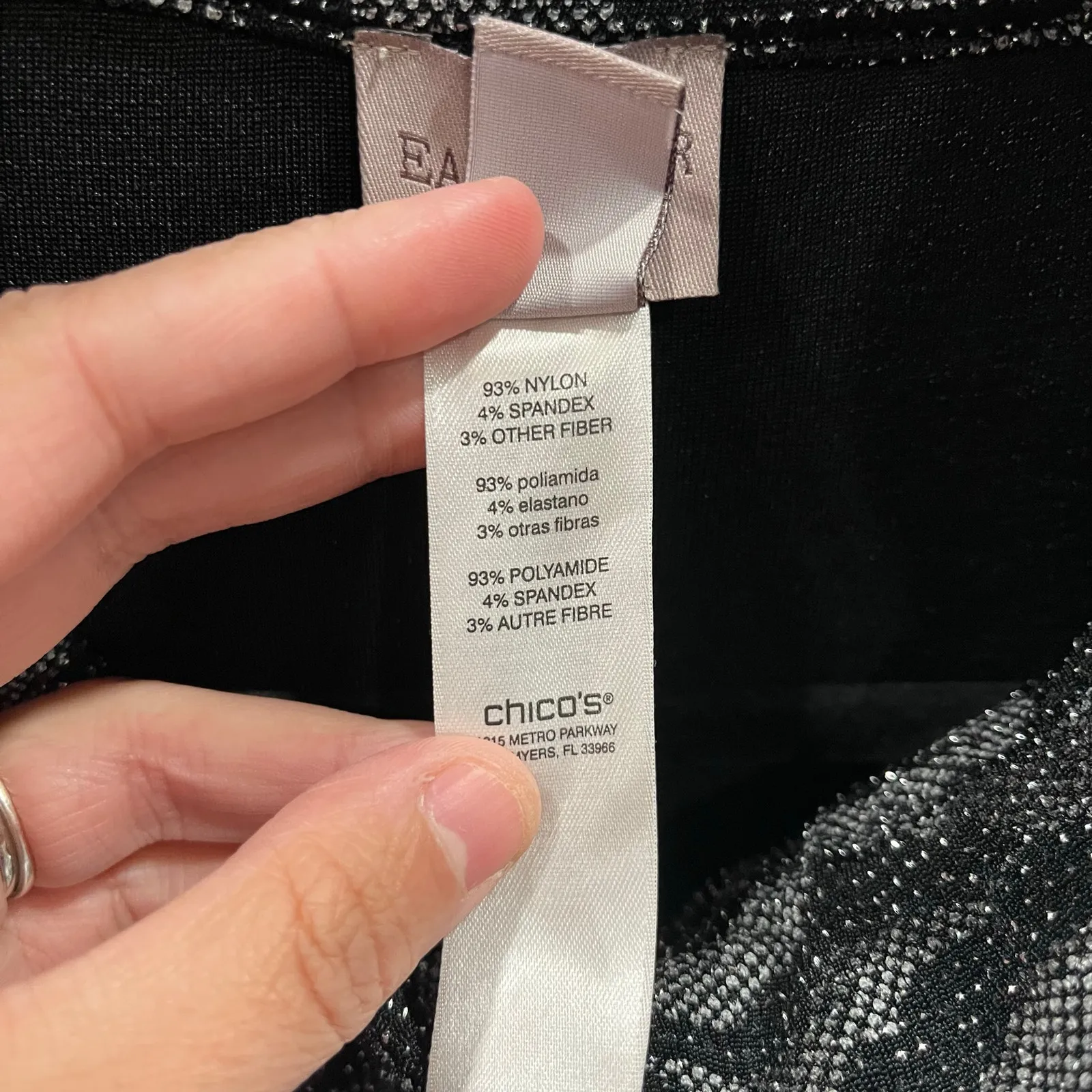 Easy wear by Chicos Black Shimmer Button Front Top 3/4 Sleeve Loose Fit Size 2/L - Image 3