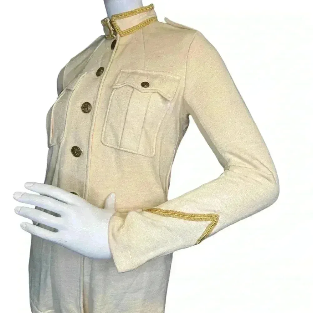 Denim & Supply Ralph Lauren Military Style Jacket cream With Gold Trim Pockets. - Image 3