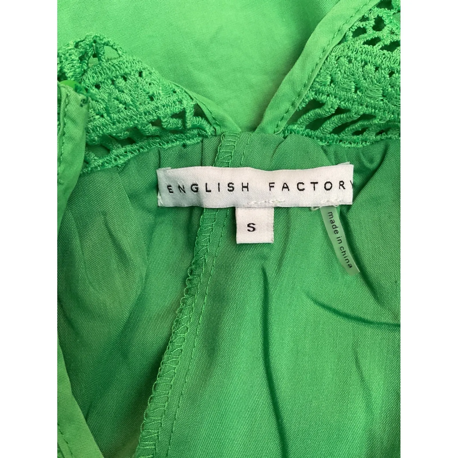 ENGLISH FACTORY Green Cotton Crochet Flutter Sleeve Mini Dress Size S - Image 7